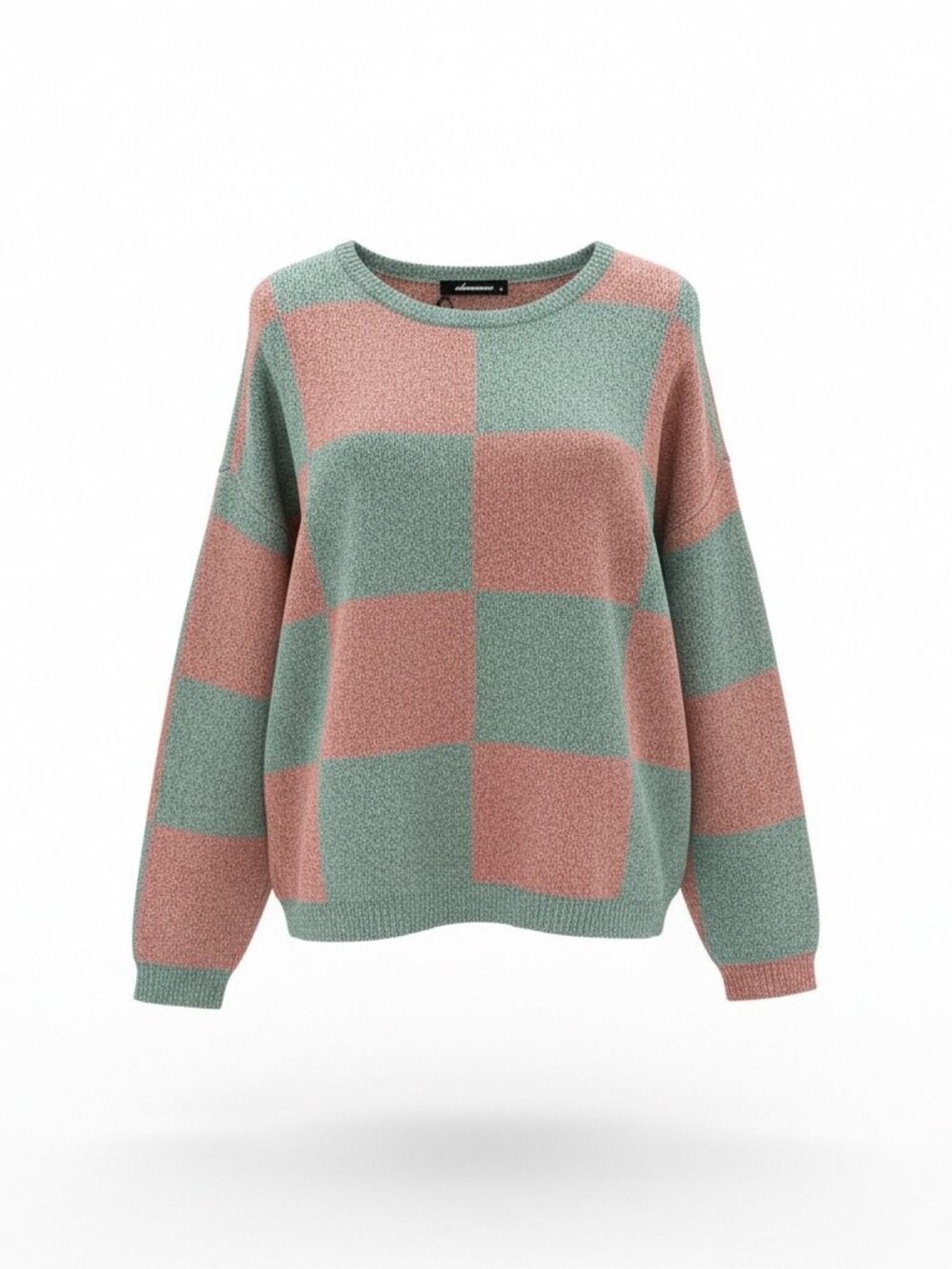 Olivaceous Oversized Checkerboard Sweater Pink Sage Green Size S NWOT - Picture 4 of 4